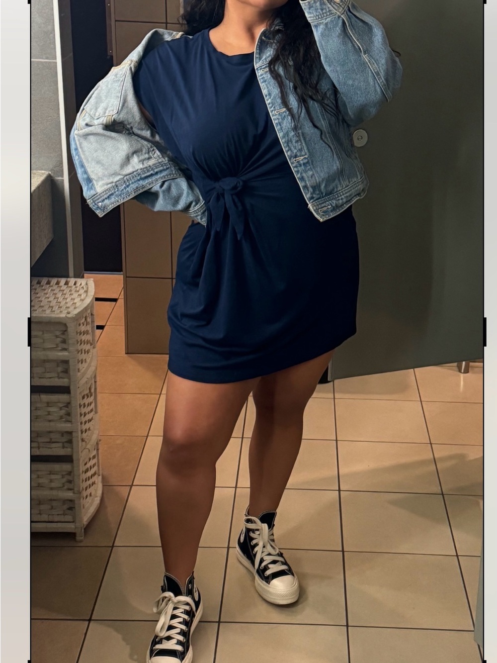 Nine West Navy Tie-Waist Midi Dress